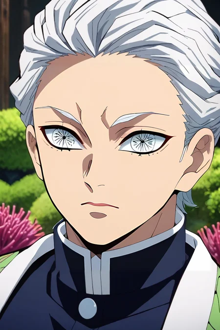 score_9, score_8_up, score_7_up, source_anime, intricate details, anime screencap, anime coloring, , looking at viewer, , depth of field, 1boy, male focus, coral eyes, silver hair,, solo, soft science fiction, <lora:kimetsu_no_yaiba_style_pony:0.9>, kimetsu_no_yaiba_style, <lora:sdxl_lightning_8step_lora:1>,