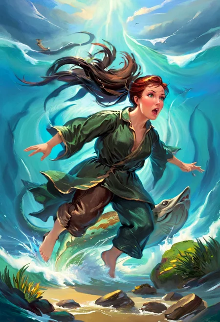 (masterpiece), (best quality), The Thundering Depths background, <lora:Mary_GrandPré_Art_Style XL:1>, masterful composition, dynamic movement