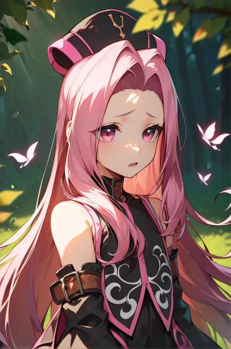 score_9, score_8_up, score_7_up, very aesthetic, source_anime, detailed, high quality, beautiful, masterpiece, detailed eyes,
<lora:lightXL:0.8>
forest, blurry background, magic effects,
<lora:action-sdxl-V0.5:1>zdyna_pose
dynamic angle, upper body, close up,
sad, open mouth, upper body, casting spell,
<lora:arietta_autismConfetti_v01:0.99>flat chest,
1girl, arietta \(tales\), black headwear, pink hair, pink eyes, garter straps, thighhighs, thigh boots, very long hair, zettai ryouiki, detached sleeves, parted hair, frills, black dress,, zPDXL