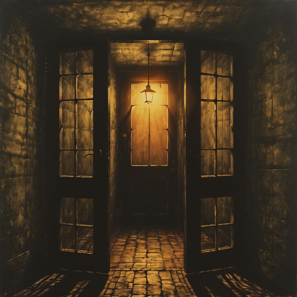 prison, landscape, doors, oriantal, techno, cell, lamp, hope, prison, ,8k, master piece, Cinematic, Beautiful Lighting, trending on Devianart, surreal Art, Fantasy, Digital Art, Impressionistic, Surrealist,