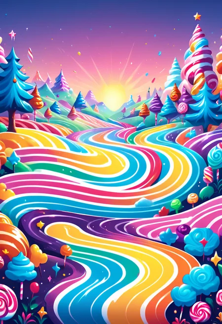 minimal1st, beautiful candyland fantasy background, 8k, high quality, vibrant colors <lora:Minimalist_Anime_XL:1>