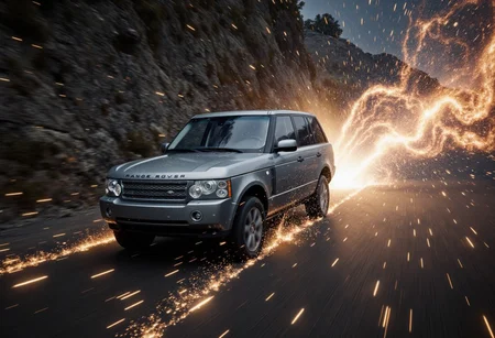 A hyperrealistic analog-style photo of a Range Rover L322 tearing through the cosmos, its rugged frame cutting through the void like a meteor reborn. The vehicle hurtles forward, leaving a trail of cascading sparks and ionized energy, as if the very atoms of space itself struggle to keep up with its impossible momentum. The matte surface of the car catches faint reflections from distant nebulae and shattered asteroids, its edges subtly distorted by the sheer velocity of its passage.
Blazing streaks of light arc from its wheels, resembling plasma discharges ignited by friction against the unseen forces of the universe. Around it, the fabric of space ripples and twists, as if recovering from the shockwave of its arrival. Swirling clouds of cosmic dust scatter in its wake, glowing briefly before fading into the void. Distant galaxies and pulsars shimmer like echoes of forgotten time, their light bending around the machine as it surges ahead, a lone terrestrial creation defying the infinite unknown.
The grainy, unpolished texture of the photo adds to its raw, otherworldly authenticity—scratches, dust, and slight distortions make it feel like a classified glimpse into something forbidden, a moment stolen from the very edge of existence. galaxy N4sa aidmafluxproultra