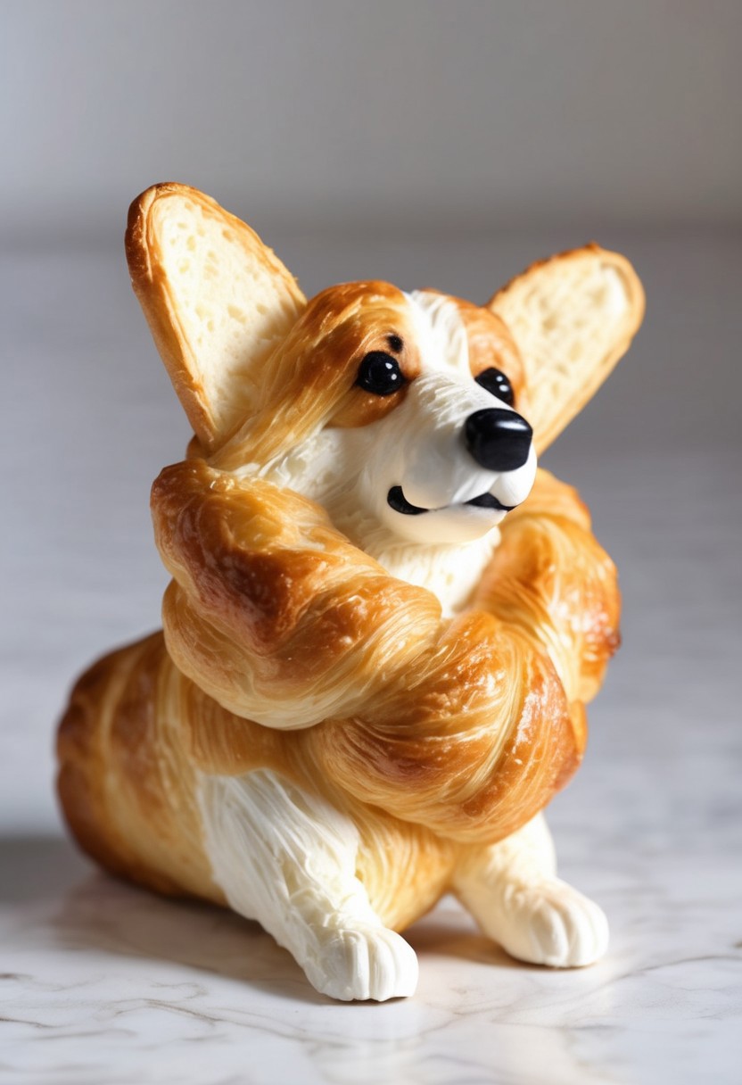 (corgi:1.2) made of croissant