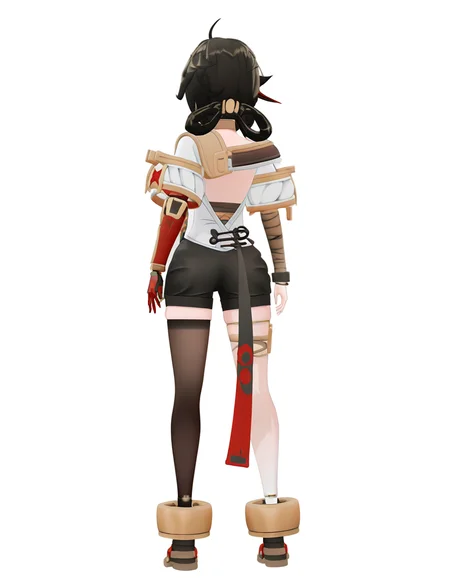 <lora:changan_noob:0.9>,3dchangan,huanxing-changan,1girl,solo,thighhighs,white background,black hair,ahoge,white shirt,shorts,prosthesis,simple background,standing,hair rings,full body,shirt,from behind,prosthetic arm,black shorts,medium hair,mechanical arms,backless outfit,short sleeves,asymmetrical legwear,bandages,
masterpiece,best quality,very aesthetic,absurdres,