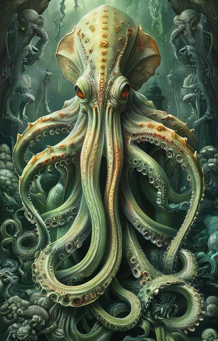 masterpiece,best quality,<lora:tbh225-sdxl:0.9>,illustration,style of Biological illustration,Cthulhu,