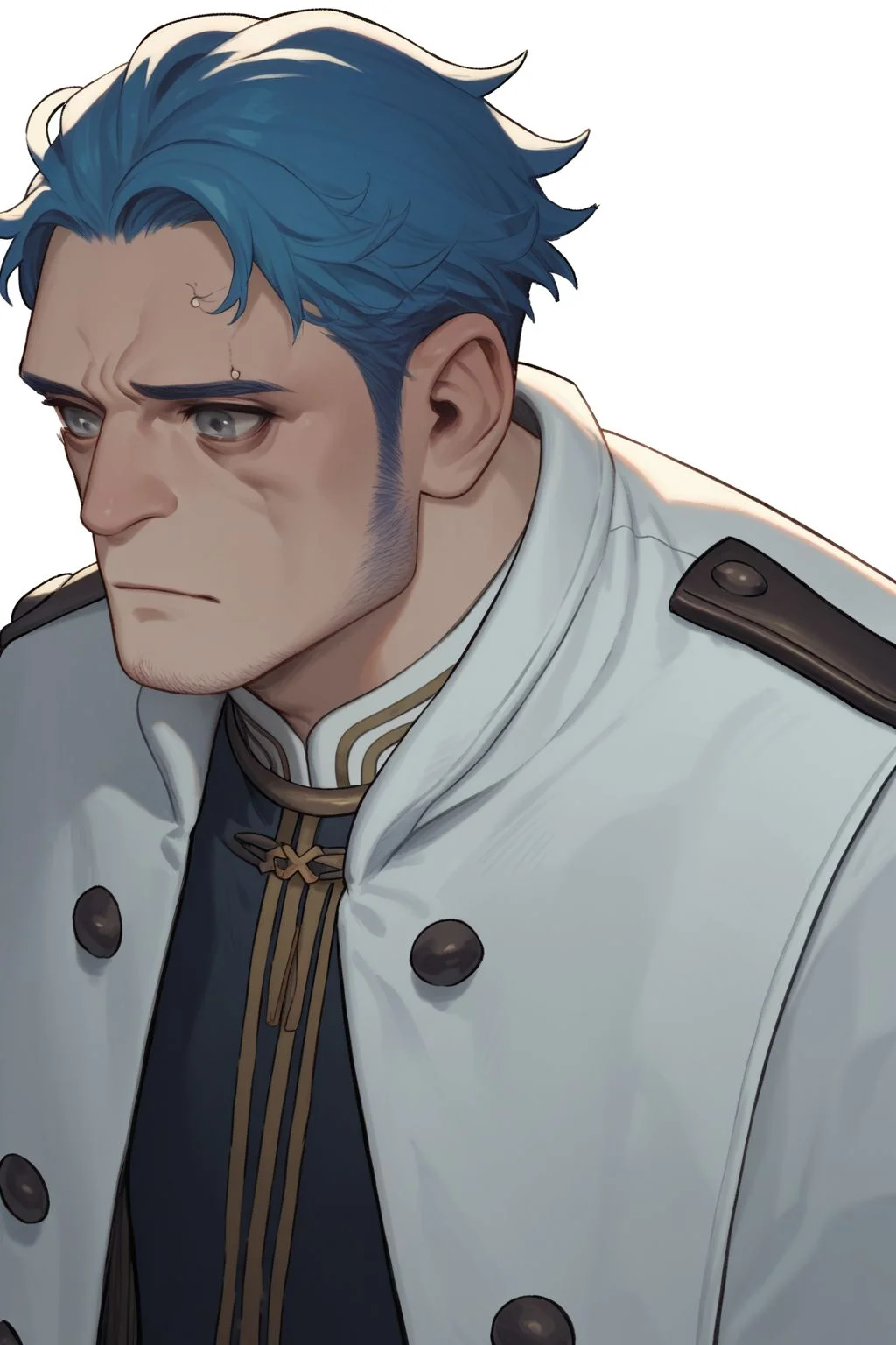 score_9, score_8_up, score_7_up, high resolution, 1boy, sick, blue hair, mutton chops, grey eyes, white pea coat, dim light, transparent background <lora:Range_murata_PonyXL_style_v01.09:1>