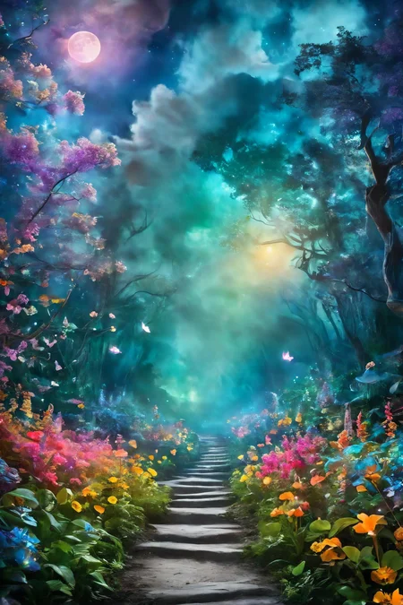 colorful smoke <lora:colorful_03_colorful_smoke:1.0>,
A moonlit path through a fairy forest, with glowing flowers and magical creatures visible, under the enchanting light of a full moon.,
amazing, beautiful, breathtaking, astonishing, brilliant,