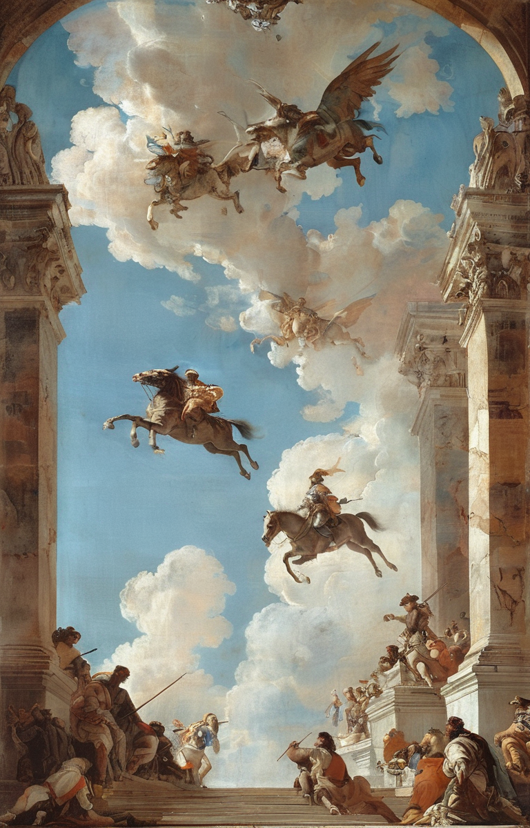 masterpiece,best quality,<lora:tbh352-sdxl:0.75>,illustration,style of Giovanni Battista Tiepolo animals
