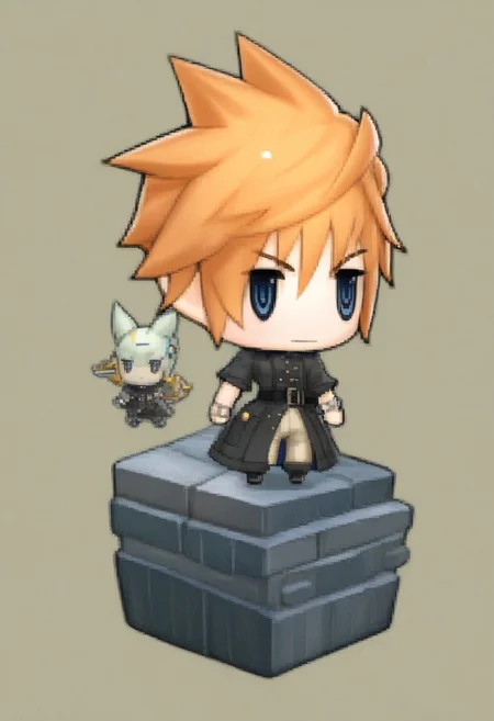 score_9, score_8_up, score_7_up,source_anime,
lannff, solo, 1boy, male focus, spiked hair, blue eyes, belt, orange hair, buttons, black footwear, coat, pants, short sleeves, boots, buckle, black coat, belt buckle, capri pants, ffpictlogicastyle, chibi, full body, faux figurine