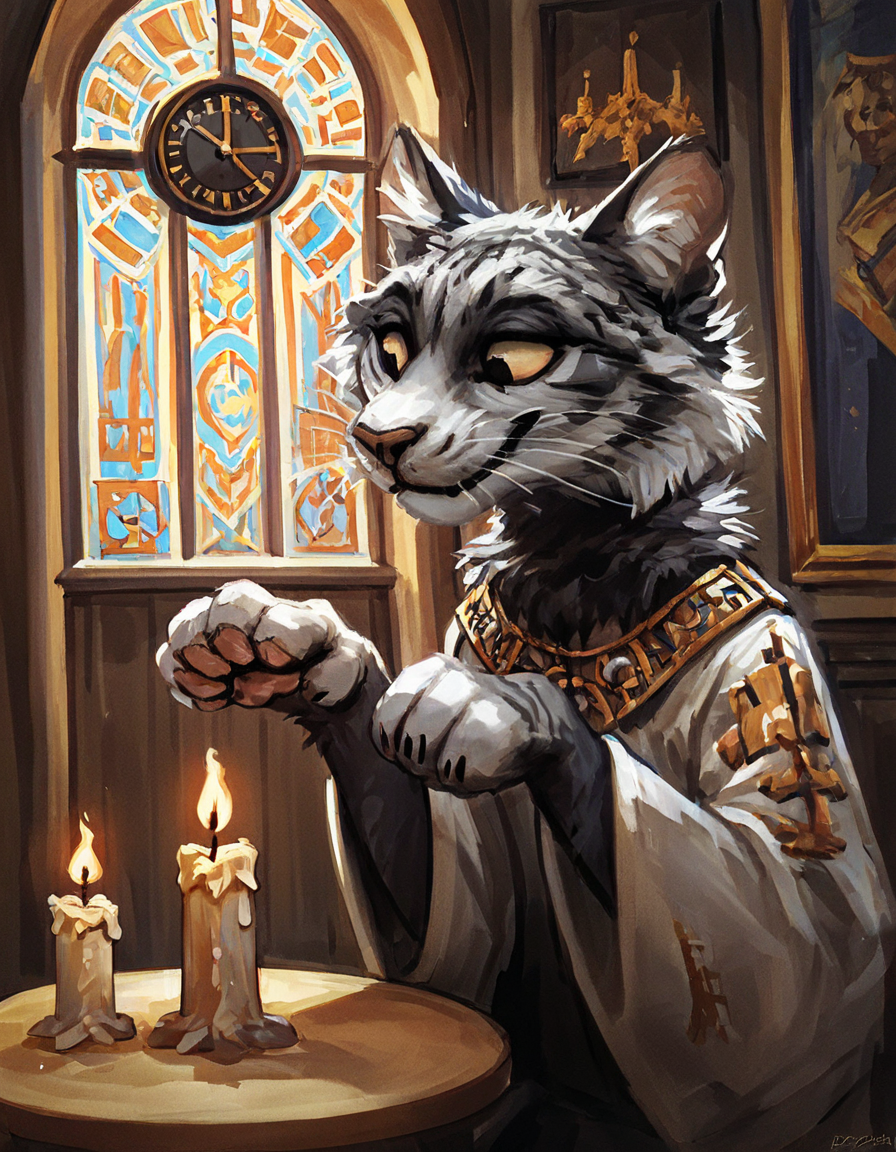 source_furry ,
russian siberian cat, fluffy, orthodox priest, wearing black clock, interior of a orthodox church, candle, 
<lora:Better_Kenket:0.8> ,  <lora:Jacato_Style_Pony:0.5>, score_9, score_8_up, score_7_up, score_6_up, score_5_up,