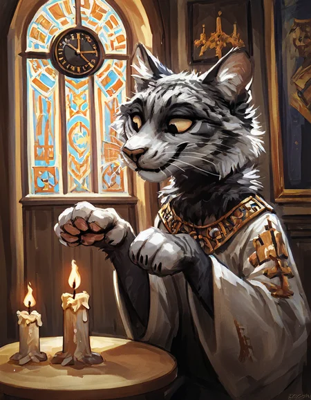 source_furry ,
russian siberian cat, fluffy, orthodox priest, wearing black clock, interior of a orthodox church, candle, 
<lora:Better_Kenket:0.8> ,  <lora:Jacato_Style_Pony:0.5>, score_9, score_8_up, score_7_up, score_6_up, score_5_up,