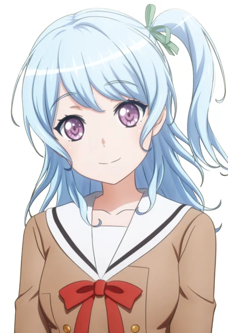 <lora:k4non:1>
absurdres, high quality, masterpiece, very awa, anime screencap, 8k, absurd res
1girl, k4non, one side up, light blue hair, long hair, purple eyes, medium breasts, hair ribbom green hair ribbon, detailed face,
hanasakigawa school uniform, brown school uniform, upper body, looking at viewer,smile, head tilt, white background, simple background,