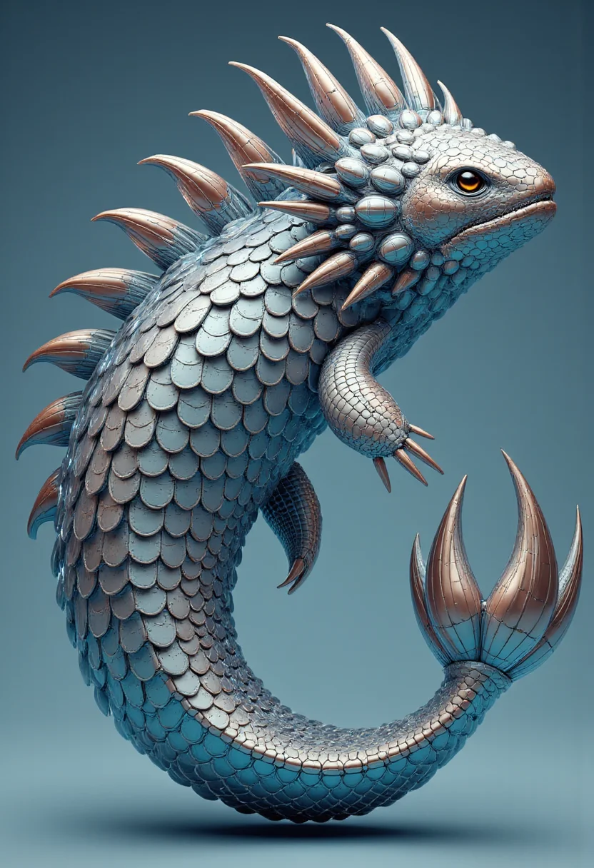 yfg-ge0m, A yfg-bgy, its body covered in shimmering, iridescent scales, blends seamlessly into its aquatic environment.