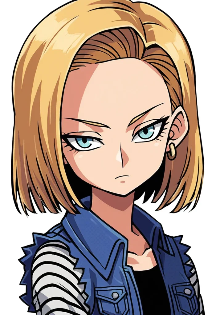 score_9, score_8_up, score_7_up, source_anime, BREAK rating_safe, absurdres, masterpiece,
1girl, solo, white background, simple background,
android 18,
looking at viewer, expressionless,
standing, upper body,
<lora:Shinra_Bansho_Style-000005:1>