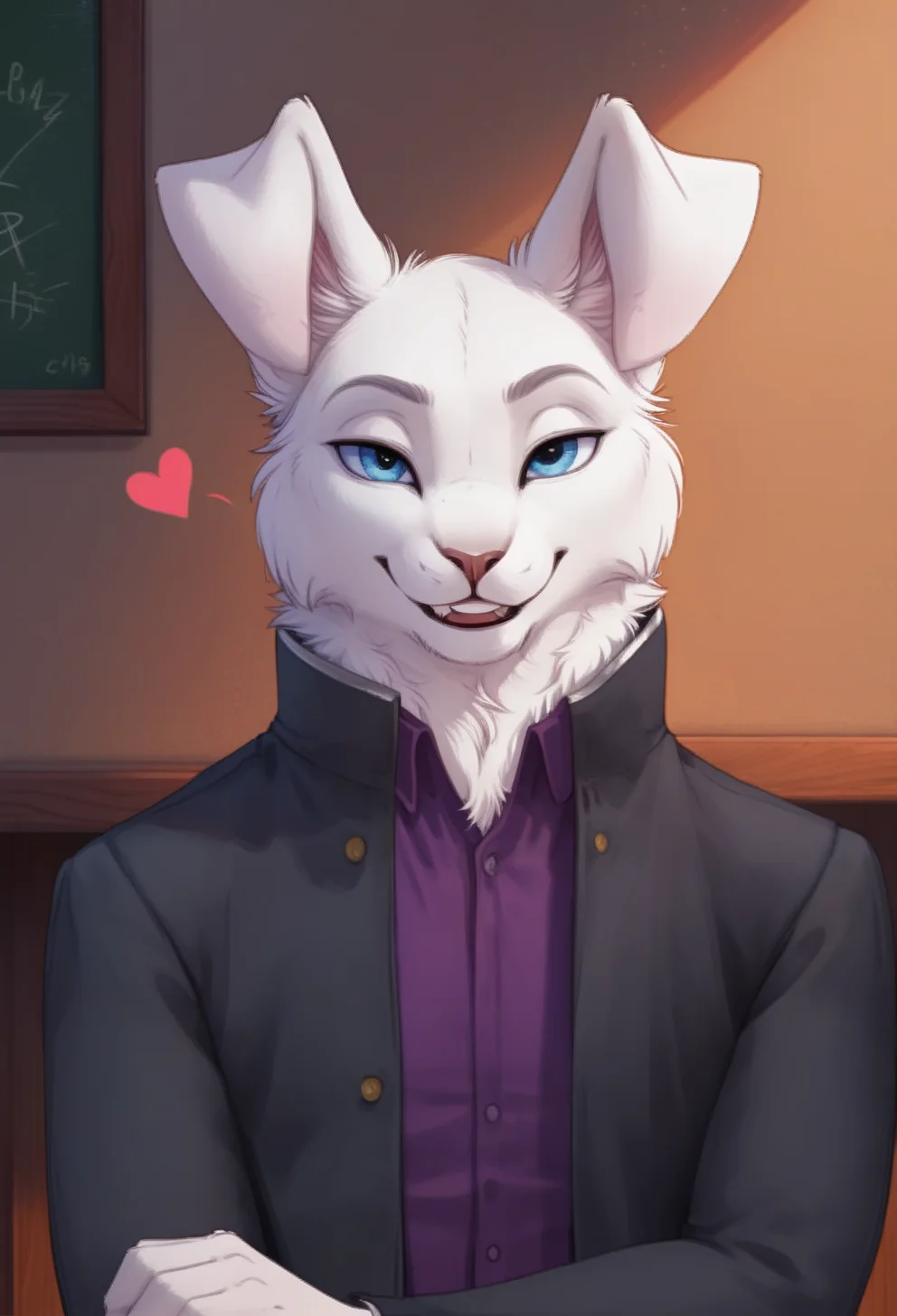 score_9, score_8_up, score_7_up, score_6_up, 1anthro, 1human, male, , furry, detailed fur, anthro, eyes, , perfect face, detailed eyes, perfect eyes, sexy, sexy boy, beautiful eyes, perfect cute face, petite body, face focus, low angle, close up, looking at viewer, face focus, outdoors, detailed lighting, detailed background,
smug expression, floating hearts, eye focus, smug, pleased, mischievous, smirk, seductive pose, indoors, classroom, school, leaning against wall, , flirty, flirting with viewer, posing, seductive pose, posing for viewer, seductive, upper body, portrait, smiling, loving
bedroom eyes, detailed eyes, perfect eyes, beautiful eyes, , detailed fur, tail, eyes, realistic fur, , solo, 1 boy, young, (((handsome, detailed face and eyes))), rabbit, solo, detailed fluffy fur , realistic blue eyes, neck fluff, blue eyes, extremely detailed eyes, anthro rabbit, athletic, , buck teeth, rabbit teeth, sexy, tail, eyes focus, anthro hands, detailed anthro hands, detailed fluffy fur, white fur, grey jacket, purple shirt under jacket, school uniform, , clothing, bedroom, floppy ears, pure white fur, Keisuke, Keisuke_Urushihara, tail, uncensored, long ears, <lora:Keisuke_Urushihara_-_Tennis_Ace:0.65><lora:CleanDetailed_Eyes:0.25>
<lora:princess_xl_v1:1> <lora:Expressive_H:0.65> <lora:g0th1cPXL:0.45> <lora:incase-ilff-v3-4:0.3>