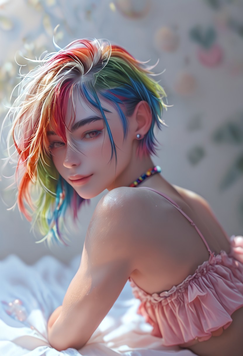 score_9, score_8_up, score_7_up, score_6_up, 1femboy, femboy with rainbow colored hair
