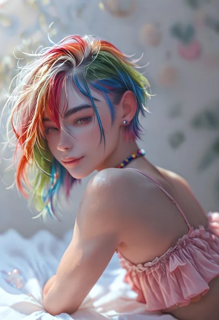 score_9, score_8_up, score_7_up, score_6_up, 1femboy, femboy with rainbow colored hair