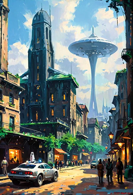 A new type of flying ship for sightseeing in the city of the future, 
Residents live in a sizable number of glass bubble capsules,
The alien colonial cities of the future look like towering ant nests built in Halfway underground in the Grand Canyon, glass dome, communications spire landmark, aircraft terminal, aerial mass transportation,
((The steel tower in the imperial capital of Star Wars, the Rubik's Cube and Golden Tower of the corporate headquarters in Blade Runner, The floating kingdom of Hayao Miyazaki's Castle in the Sky, the catacombs of Paris are full of skulls, Famous British architect Dream Detective)),
(futuristic:1.2), a huge military factory made of steel, glass, fog, sun, in the clouds, , futuristic military planes, moody tones, 
(real landscape:1.1), (blurred background:1.0), [buildings|vehicle|Crowd|buildings|trees|buildings|trees|vehicle|Crowd:0.7], (background, more_details:0.3) 
great lighting, stacked, vertical, futureskyline, Cyberpunk city, Office Buildingdark art impressionist painting