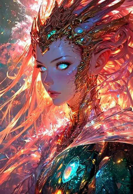 (score_9, score_8_up), score_7_up, zPDXL, solo, zPDXL3, <lora:MythAnim3Style:0.8>, MythAn1m3, character, source_anime, 1girl, mermaid, Iridescent eyes, aquatic scene, dreamlike atmosphere, mystical, ethereal light, detailed textures, whimsical, rippling, dripping, water element, very long cascading hair, water, very beautiful, sexy, sexy body, beautiful body, scales, wet body, Iridescent scales, bubbles, water drops, Iridescent skin, multi colored eyes, partially underwater shot, bioluminescent skin, bioluminescent, glowing, bioluminescent scales, bioluminescent hair, bioluminescent scales, FastNegativeV2, verybadimagenegative_v1.3, laser light clothes, submerged breast, water line on lense, view from under water, waterline, great lighting, seashells details, metallic details, hair ornaments, gems, sunset, bioluminescent tattoos, style-nebmagic, coastal  landscape background, long hair braids,  wet transparent clothing, wet see through shirt, see-through clothing, translucent clothing, flowing sleeves, hair covering nipples, pink hair,