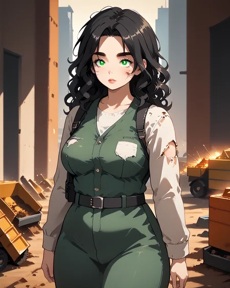PonyScores7, source_anime, ah1, IllustriousQual, <lora:natsumi_style:0.5>, <lora:by_usakun-pony:0.4> by usakun, <lora:Akina_Bbw_Style_-_PonyXL:0.2> AkinBw
BREAK 1girl, mature female, (round face:1.2), (thick eyebrows:1.3), (curvy), round-chin, caucasian, (plump face), <lora:Round_face:0.2>, <lora:ETO_OCPonyXL:0.5> eto_oc, skindentation, (plump), thick thighs, wide hips, busty, voluptuous, lips, <lora:venus body PonyXL:0.4>, <lora:shinyskin2:0.2> glistening skin
BREAK  (curly hair), long hair, (black hair:1.4), (parted hair:1.7), messy hair, kinky curls, <lora:hairdetailpxl:0.2> hairdetailpxl
BREAK (brown and green eyes), (brown_flecked_irises), (green_flecked_irises), (colorful eyes), (multicolored eyes), (downturned eyes:1.4), <lora:expressive eyes:0.5> expressive eyes, <lora:eyedetailpxl:0.2> eyedetailpxl, <lora:Eyes_High_Definition:0.3> EyesHD
BREAK happy_birthday,  <lora:Expressive_H:0.2> Expressiveh, <lora:Emotional_Anime_Expressions_PonyXL_Concept:0.2> emotional, <lora:Best_Facial_Expression_LoRA_PONY:0.2>, <lora:expresionesv3Rank128:0.2> expresiones, <lora:Detailed expressive EXEV style -XL Pony V1.0:0.2> FaceDetail 
BREAK ((In the heart of a war-torn city, she tends to the wounded, her hands steady, her gaze compassionate, her courage a balm amidst the destruction))
BREAK high_contrast lemonchiffon deep emerald green velvet dress with a high neckline and fitted bodice finished with green strappy sandals
BREAK (((a construction site, with unfinished buildings, cranes, construction equipment)))
BREAK <lora:xl_more_art-full_v1:0.2>, <lora:aesthetic_anime_v1s:0.2>, <lora:EpicF4nta5yXL:0.2>, <lora:detailxl:0.2> detailxl, <lora:Fant5yP0ny:0.2>, best quality, amazing quality, best aesthetic, absurdres, illustration, Volumetric_Lighting, ultra-detailed, very aesthetic, intricate details, 8k, masterpiece, best_quality
BREAK (full body), (zoom_out:1.8), scenery, panoramic, full shot, long shot, (product photography, crisp details, clean composition, attention to detail, professional lighting, precise focus, appealing aesthetics, capturing textures, high-quality imagery, commercial appeal, creative presentation)
BREAK Stable_Yogis_PDXL_Positives, AS-Adult, <lora:Complicated fantasy portrait - XL Pony V2.0:0.3>, bad-hands-5, <lora:HDA_Detailer:0.5>, HDA_FatGirlXL,