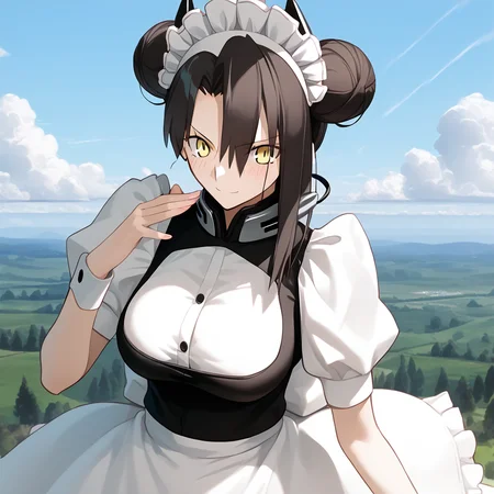 <lora:Takeuchi_Takashi_PonyXL_style_v01:1>
<lora:agent.pony:1>
score_9 , score_8_up , score_7_up , source_anime , 
masterpiece , best quality , ultra-detailed , 
BREAK
agent \(girls' frontline\), maid
1girl , woman , huge breasts , light smile , light blush , ((medusa (fate)):0.5)  , 
long black hair  , maid dress ,  
fly up to the cloudy regions