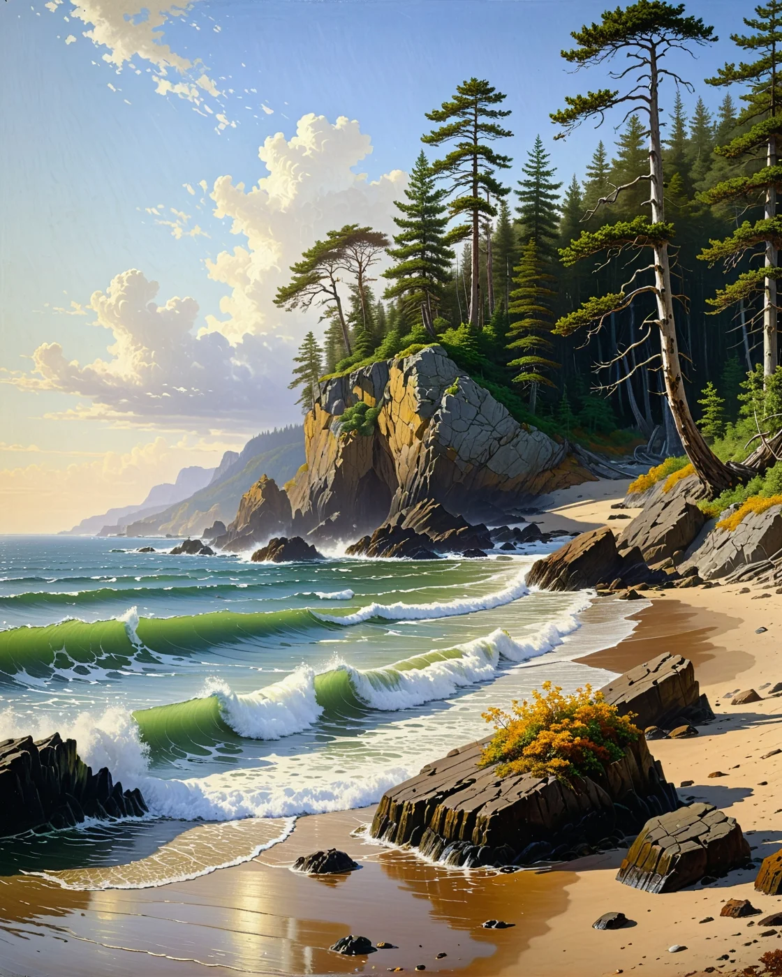 Creator Landscape,
(style ofAlfred Thompson Bricher (Gilded Age coasts)),
Temperate kelp forest shoreline, wave-formed beach cusps,
<lora:extremely_detailed:0.8> extremely detailed,
<lora:add-detail-xl:0.3>,
<lora:dreamshaperXL10_lora:0.3>
detailxl,
advntr,