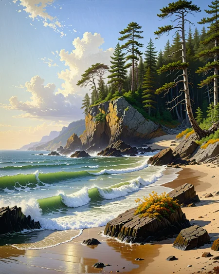 Creator Landscape,
(style ofAlfred Thompson Bricher (Gilded Age coasts)),
Temperate kelp forest shoreline, wave-formed beach cusps,
<lora:extremely_detailed:0.8> extremely detailed,
<lora:add-detail-xl:0.3>,
<lora:dreamshaperXL10_lora:0.3>
detailxl,
advntr,