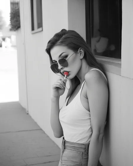 1girl, sunglasses, lollipop, outside, shadows <lora:Mono_Photo_V1b_m7:1> monochrome, greyscale, score_9, score_8_up,score_7_up, score_6_up, score_5_up, score_4_up, realistic