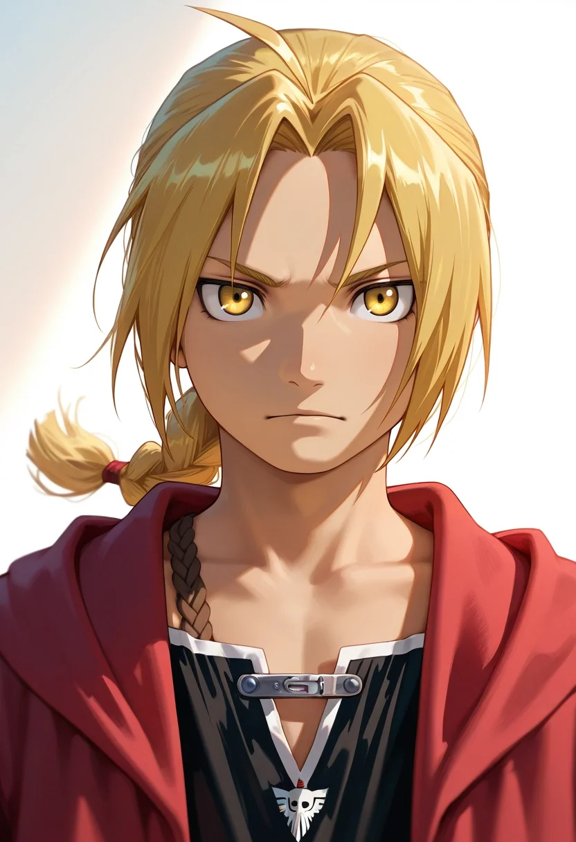 masterpiece, best quality, intricate details, (photorealistic:0.6), , 1boy, solo, male focus, <lora:edward_elric_ilxl:0.96>, edward_elric, blonde hair, yellow eyes, single braid, braided ponytail, , , native american costume