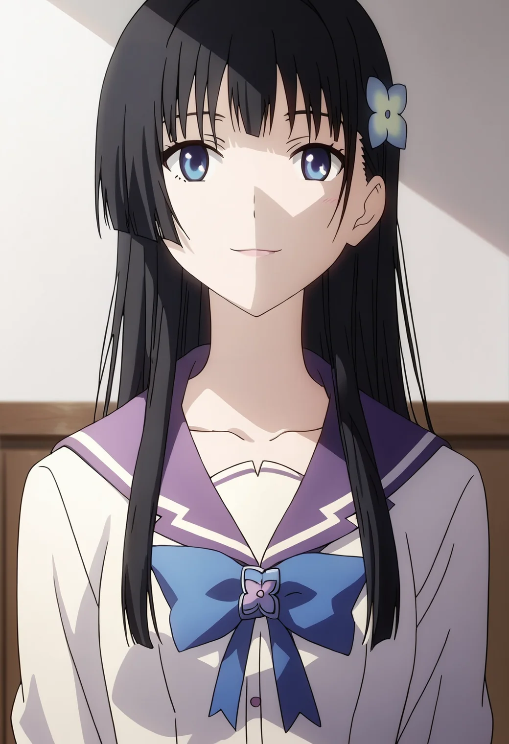 score_9, score_8_up, score_7_up,source_anime, high res image, masterpiece, best quality, 1girl, solo, upper body, <lora:Sanka-Rea:0.8> sanka rea, blue eyes, school uniform, hair ornament
