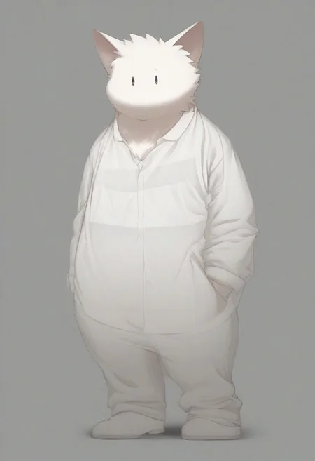 score_9, score_8_up, male, solo, full body, digital art, highly detailed, zPDXL2, zPDXLpg, zPDXL, dog, white trousers, white shirt, standing, big eyes, large pupil, look at viewer, school uniform, senior high school uniform, white fur, white body, zuppu11, (((see-through_silhouette)))