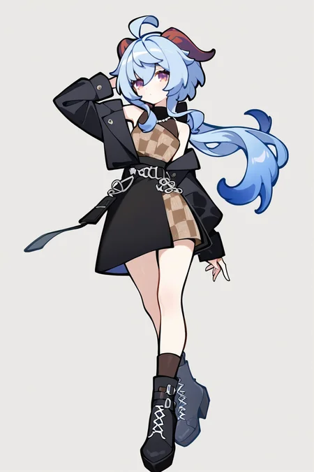1girl,solo,simple background,fashion,stylish_pose,ganyu \(genshin impact\),full body,,<lora:HCQ@S-000020:1>, masterpiece, best quality, very aesthetic, absurdres
