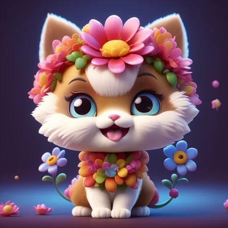 flowerart, flower,<lora:flower_art:1>, cute, tiny, little chibi, kawai, furry, great face expression, dynamic pose, trending on artstation, cinematic, hyper realism, high detail, 8k, 8mm, octane render, bokeh, artstation, detailed, character design by mark ryden and pixar