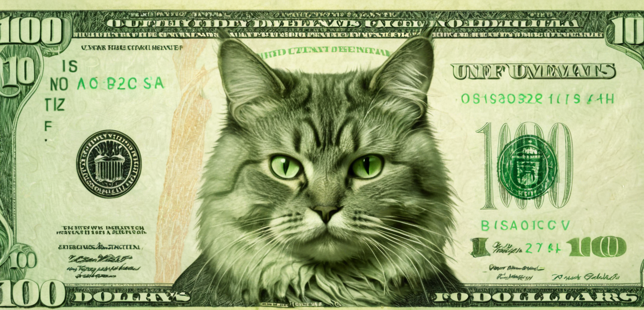 <lora:Your_On_The_Money_-_By_DICE:0.9> (a fluffy cat's face on a 100 dollar bill), Green sketched cat face,
