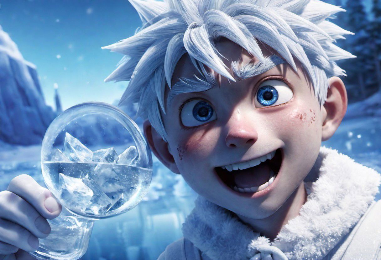 Snowman, Ice Frost, Ice Water Facial, Disney, Satoru Gojo, Killua Zoldyck and Near, fantasy, dream 12k, ultra hd, post-production, maximum detail, best image quality