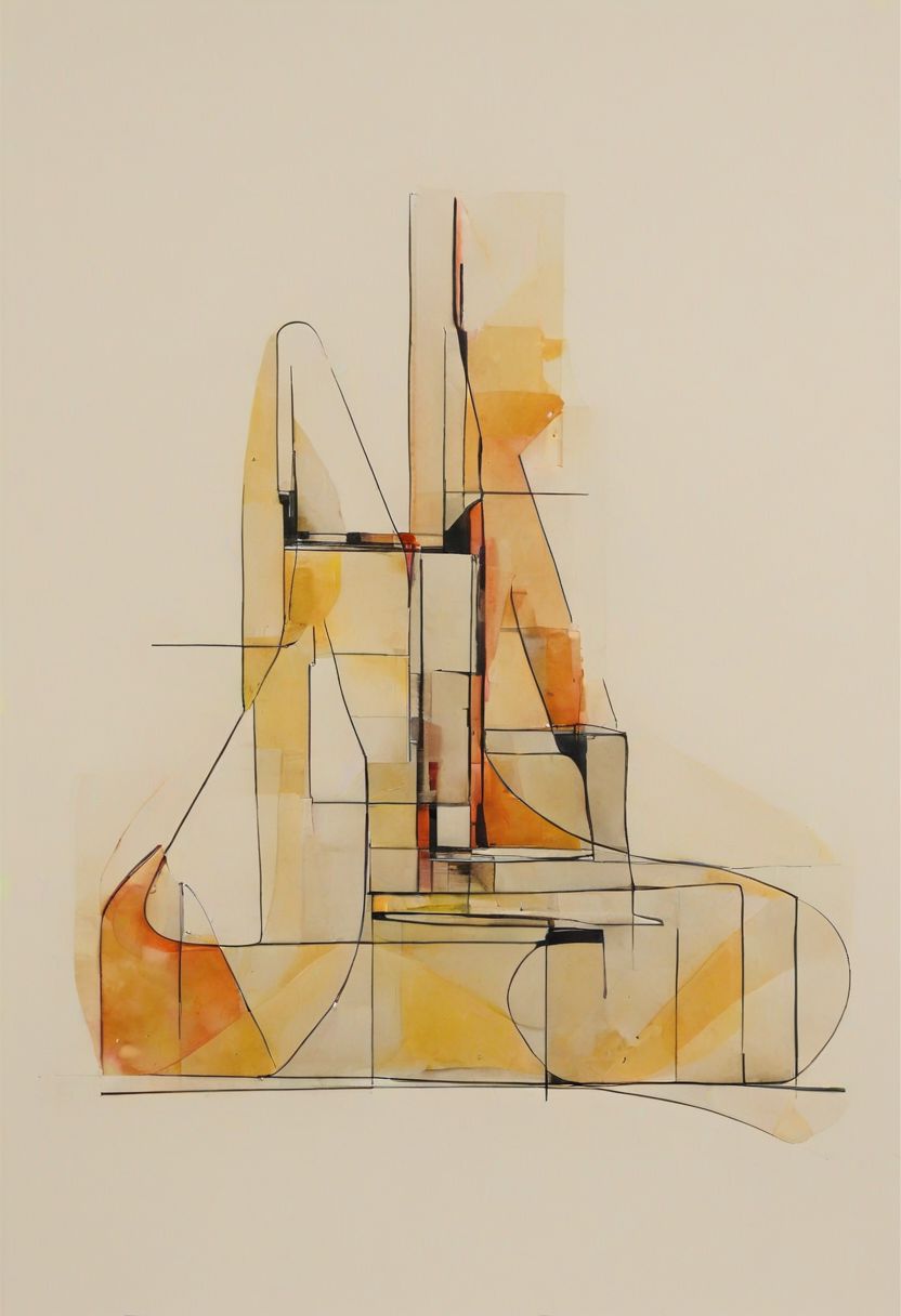 (abstract building painting, brutalist architecture, Bright  YELLOW AND DARK RED color palette, curve, circle, ellipse, core), AK, abstract, deconstruction, geometry, geometric composition,paint painting,harmonious colors, black frame,rectangle, tilt, flat painting, framex, horizontal, Constructivism, Fauvism,