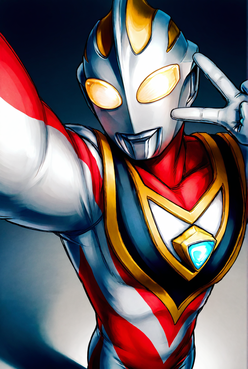 score_9,score_8_up,score_7_up,male focus,ultra-detailed,high resolution,digital painting,8k,1boy,solo,perspective,male focus,detailed face,tokusatsu,alien,yellow eyes,bodysuit,selfie, v,<lora:add-detail-xl:1>,<lora:Ultraman Gaia:0.8>,ultraman gaia,<lora:rokudenashi:0.4>,
