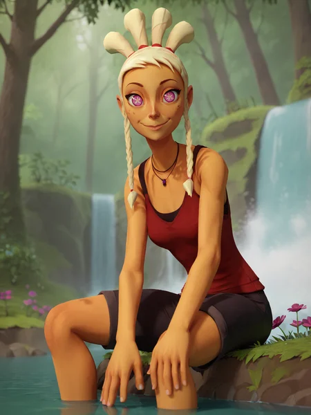 score_9, score_8_up, score_7_up,  score_6_up, BREAK, M4yd4y, 1girl, 3d, symbol-shaped pupils, smile, closed mouth, looking at viewer, <lora:Mayday-000009:0.8>