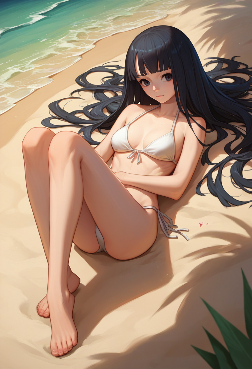 score_9, score_8_up, score_7_up, source_anime,  <lora:RinneCAME-000009:1> Rinne,  long hair, black hair, black eyes, bikini, beach,