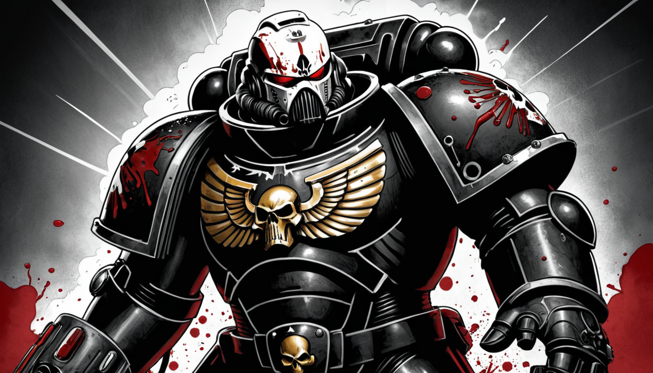 (digital illustration), Space Marine from the Black Templar Chapter, [black|white] Power Armor, upper body, portrait, dynamic composition, centered, comic book \(style\), bold lines, dramatic shading, red splashes, line art, limited color palette, extremely detailed, grimdark, warhammer 40k
 <lora:Astartes-000007:1>