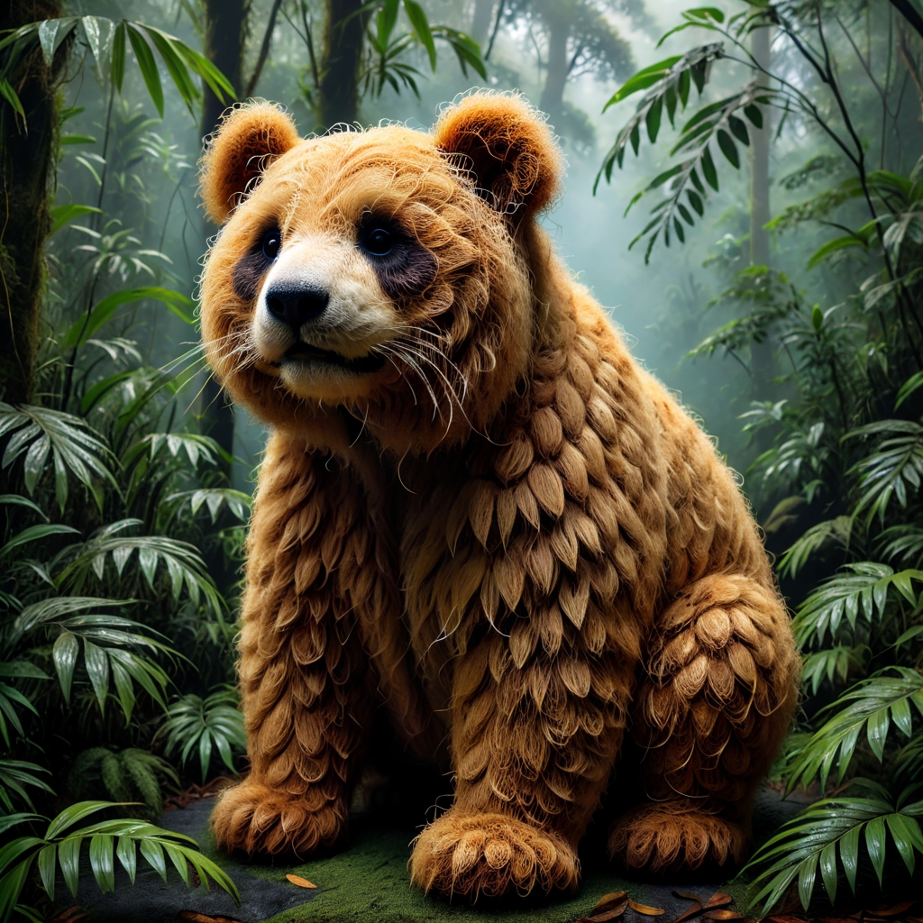 pamcocomat panda bear,fog, jungle background,morning dew,realistic,highly detailed,lifelike,studio photo,dynamic, warm light,cinematic,masterpiece,intricate,hdr,abstract fractal ultrarealistic,  black backgroundfull depth of field and realistic textures,highly detailed,masterpiece,high quality, 8K Ultra HD