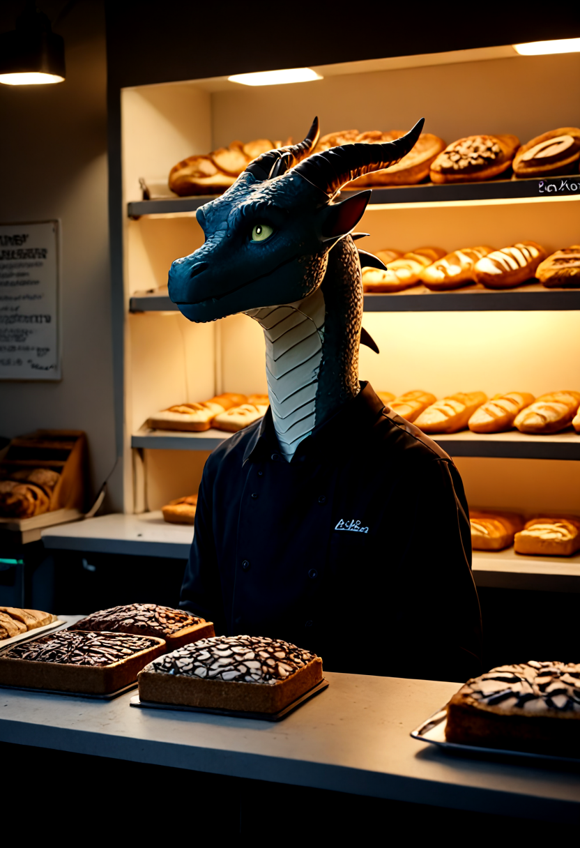 score_9, score_8_up, score_7_up, BREAK, rating_safe, 
bakery, bakery counter, 
dragon, cashier, dragon horns, scales, 
dramatic lighting, very detailed, highly detailed, high detail, soft lighting, dramatic shadows, depth of field,
<lora:add-detail-xl:1>,
<lora:sdxl_lightning_4step_lora:1>,
<lora:FRENCH_BAKERY_V1_PDXL-000004:0.8>
