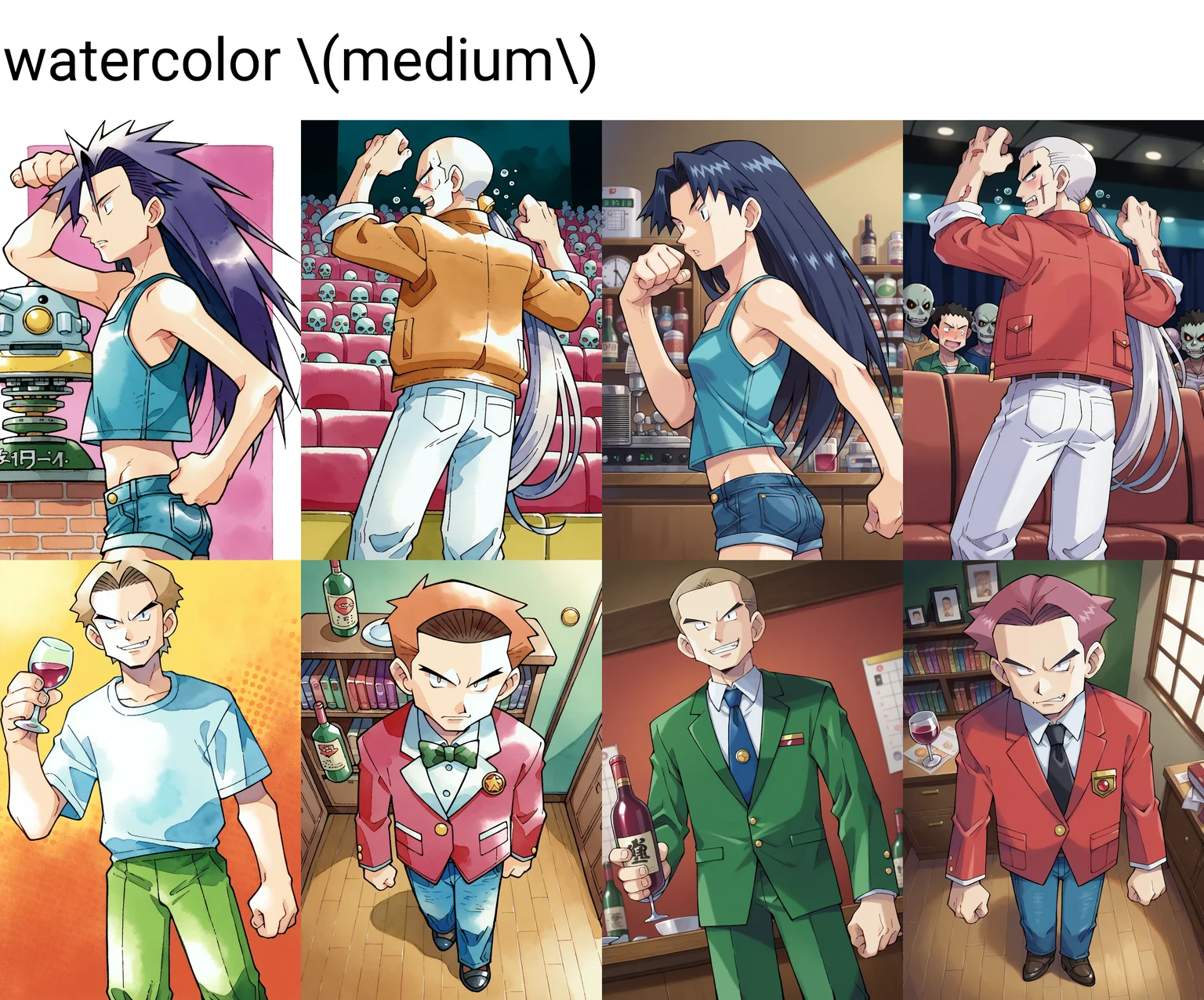 score_9, score_8_up, score_7_up, score_6_up, BREAK ken sugimori,watercolor \(medium\), 1boy,solo,male focus,navy hair, wine eyes, long hair, turquoise blue crop top, pastel denim shorts, archer pose, cooling tower, from side, parted lips, <lora:KenSugimoriPony:1>