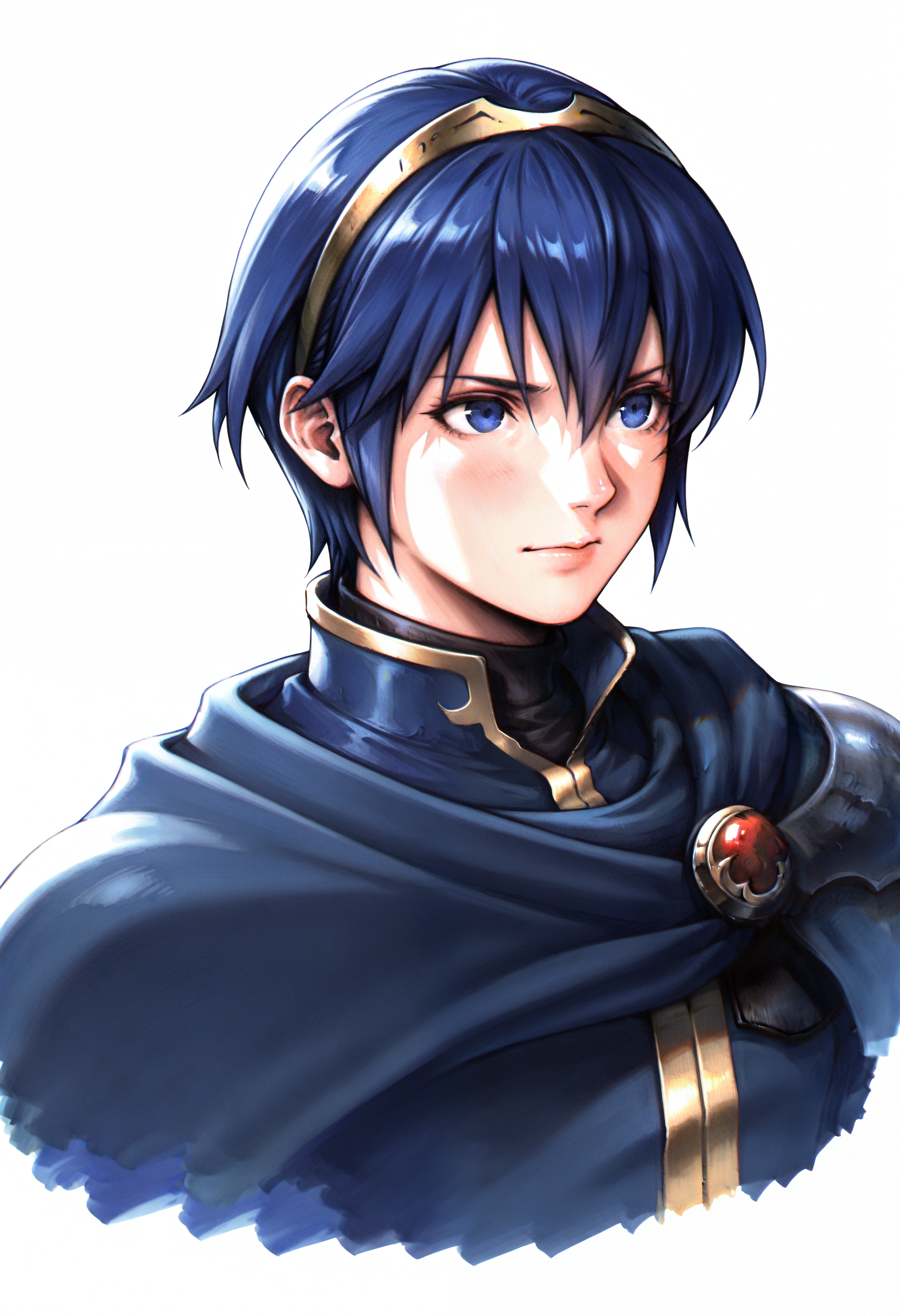 best quality, newest, absurdres, highres, (masterwork, masterpiece, best quality, hyper-detailed :1.3), 

marth (fire emblem),

,white background, plain background, ff7,