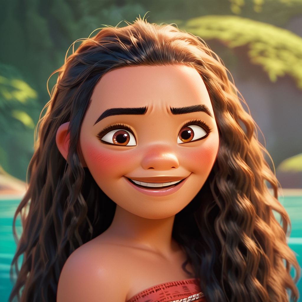 score_9, score_8_up, score_7_up, score_6_up, score_5_up, score_4_up, rating_explicit, Moana, in shallow water, small smile, blushing, brown eyes, portrait