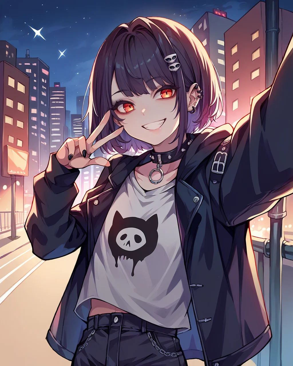 score_9, score_8_up, score_7_up, source_anime, solo, 1girl, goth, city, night, looking at viewer, smile, ffc selfie,<lora:ffc_selfie_PDXL-000002:1>