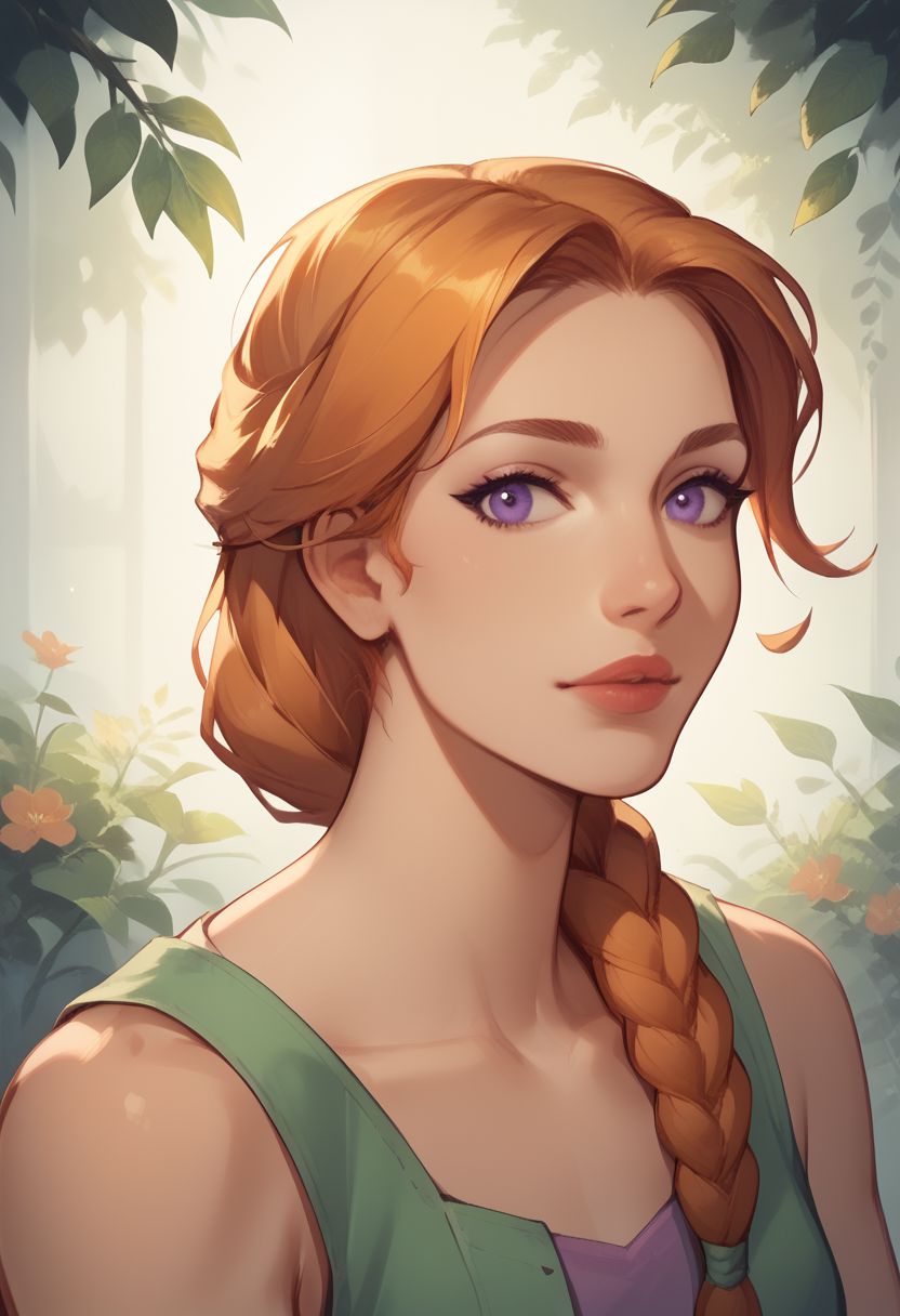 score_9, score_8_up, score_8,
, NSLeahStardew, orange hair, long hair, braid, braid in front, single braid, purple eyes
,
looking at viewer,
solo, alone,