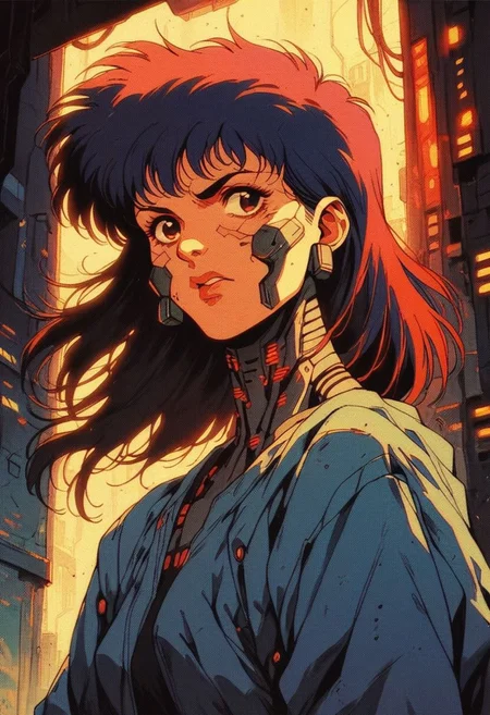 score_9, score_8_up, score_7_up, knva, halftone effect, retro artstyle, 1girl, solo, cyberpunk,