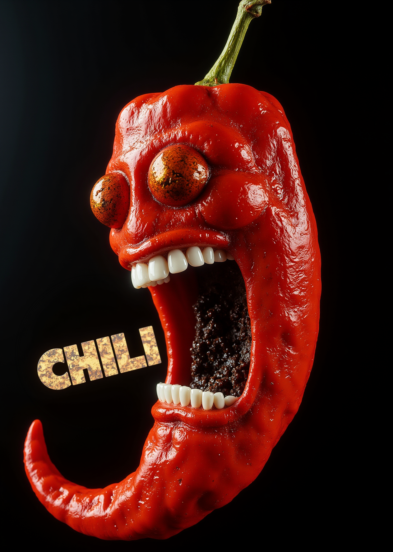 Distorted chili pepper with corrupted 3D mesh, flickering crimson and gold glitch textures, grinning with pixelated white teeth. 'CHILI' in fragmented chrome letters with digital static, 'JUST CHILING' as fragmented ASCII art with RGB split. Background: Corrupted digital void with CRT scanlines, corrupted file icons, and VHS tracking errors. Style: 404 error page meets cyber-organic glitch art, with datamosh effects, RGB noise, and broken grid patterns. High-contrast neon glitches, experimental digital art.
GOLDEN RATIO COMPOSITION IS VERY IMPORTANT, high fashion photography, Midjourney style, cinematic
realistic soft lighting, eye-catching, atmospheric lighting, natural, shallow depth of field, highlights, high detail, dynamic, sincere, cinematic shot, bokeh, depth of field
highly detailed, realistic, cinematic lighting, 8k resolution, sharp focus, depth of field, volumetric lighting, realistic reflections, natural textures
<lora:cinematic film IMAX70mm Filmstrip style v1:0.5> <lora:cheats:0.5> <lora:FluxDFaeTasticDetails:0.3>