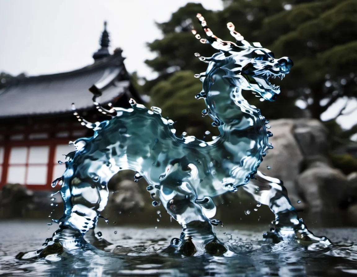 <lora:Aether_Aqua_v1_SDXL_LoRA:1> a photo of a dragon made of water, japanese temple in the background